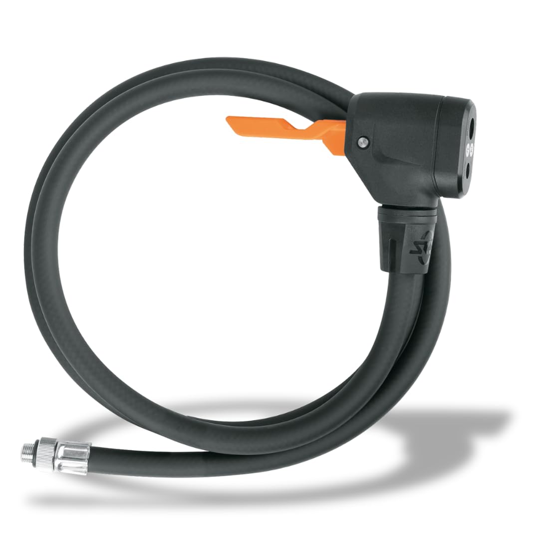 SKS GERMANY Hose with MV EASY head Spare part for RENNKOMPRESSOR bicycle pump hose (pump head with hose, all valve types, 1170 mm, thread M 8 x 0.75), Black