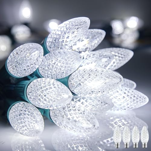 Minetom 100 Feet Commercia C9 Led Outdoor Christmas Lights, C9 Christmas String Lights with 100 Strawberry Plastics Bulbs, Connectable UL Certified for Indoor Roofline Holiday Backyard Xmas Decor