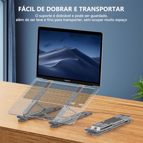 Suporte para Notebook Aluminio, Suporte para Laptop de 10" a 17,3", Apoio para Notebook com 16 Ângulos e Altura Ajustável, Dobrável e Portátil, Acessórios para Macbook, Netbooks e Tablet (Cinza)