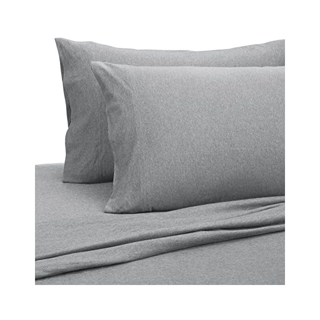 Amazon Basics Heather Cotton Jersey Bed Sheet Set Queen, Light Grey