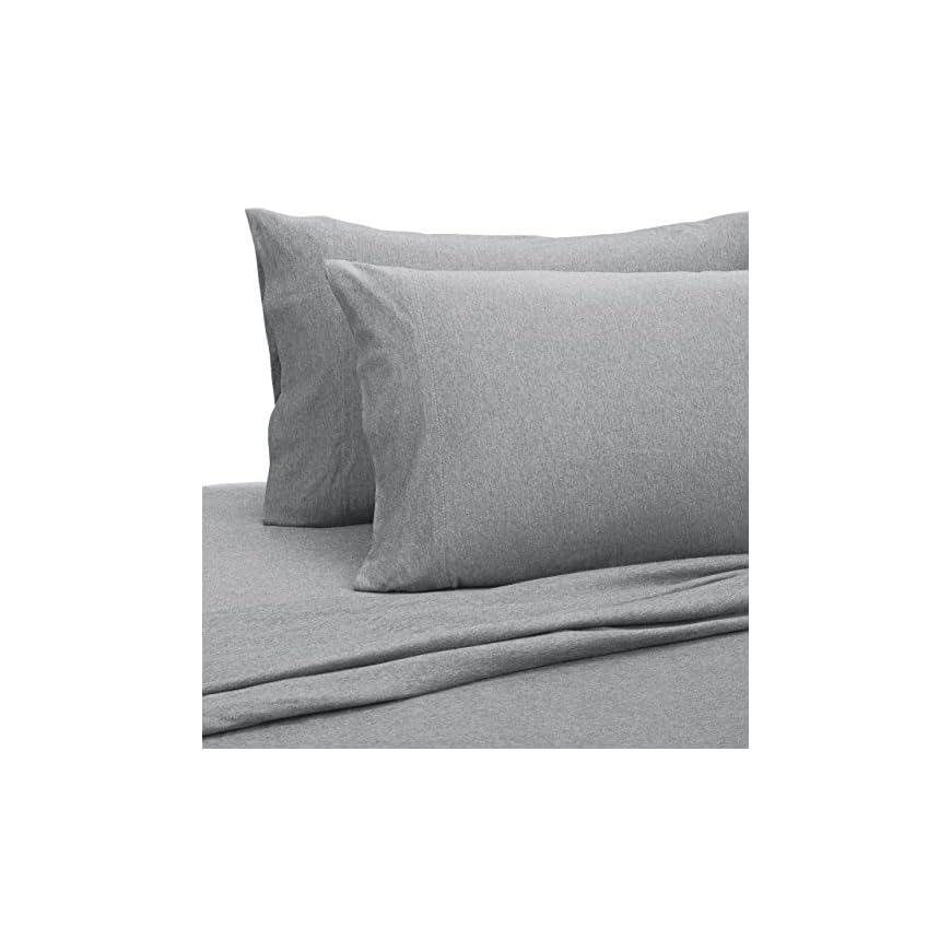 Amazon Basics Heather Cotton Jersey Bed Sheet Set Queen, Light Grey