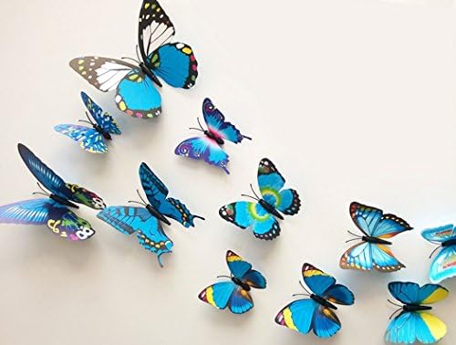 24 Pcs 3D Butterfly Wall Stickers Art Decor Decals(24Pcs Blue)