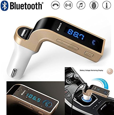 MARVIK Bluetooth FM Transmitter Universal Wireless in-Car FM Adapter Car Kit with Hand-Free Call/Stereo Music Player and USB Car Charger for All Android and iOS Devices (Gold)