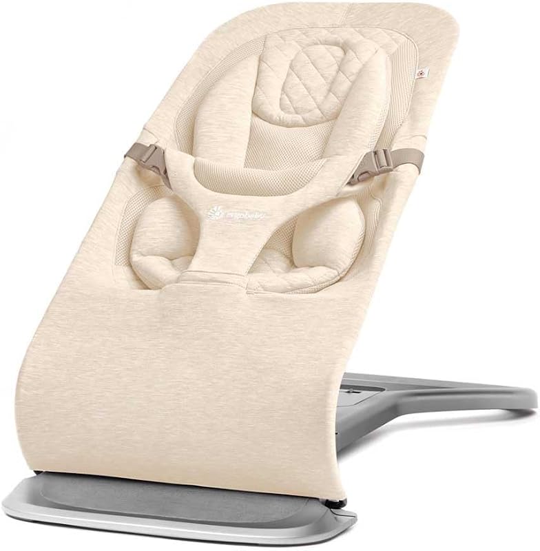 Bouncer Evolve 3-en-1 d'Ergobaby, Transat ergonomique pour nouveau-nés de la naissance à la petite enfance, balancelle avec insert pour nouveau-né (2,5 kg - 13,2 kg) (Cream)
