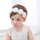 Asphinien Lace Floral Headbands for 4-24 Months Baby Girls Elastic Wide Hair Band Toddler Newborn Infants Birthday Party Shower Hair Accessories (White flower, Free)