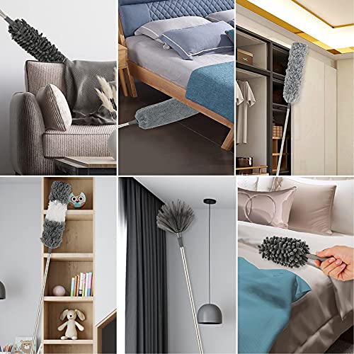 Microfiber Duster Kit With Extension Pole (7PC) - Telescoping 30 To 100", Washable Heads, For Ceiling Fans, High Dusting