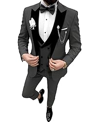 Wangyue 3 Piece Suit for Men Dark Grey Men Tuxedo
