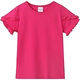 Noomelfish Girls Ruffle Short Sleeve T-Shirts Summer Casual Tee Tops Blouse (5-12 Years)