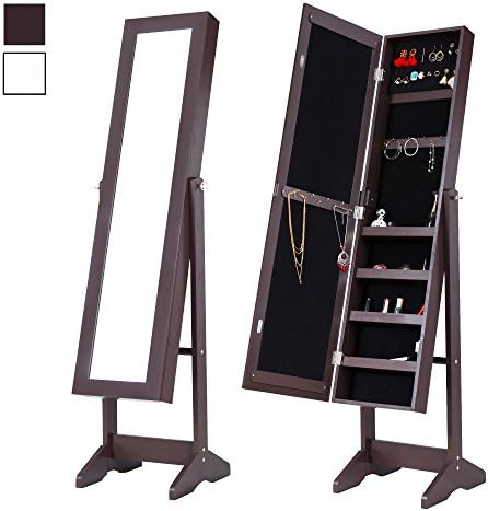 Cloud Mountain Espresso Jewelry Armoire Mirrored Jewelry Cabinet Free Standing, 3 Angle Adjustable Organizer Storage