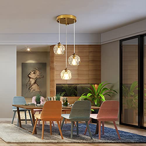 Pendant Lighting for Kitchen Island 3Light Gold Modern Crystal Pendant