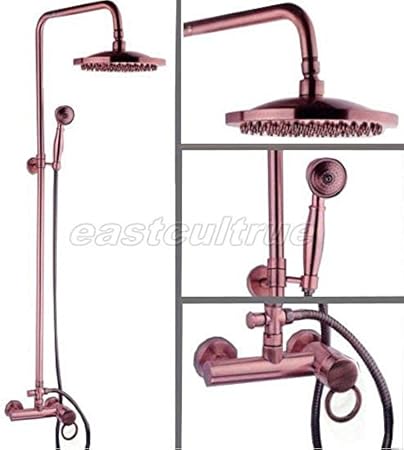 Latón rojo cobre antiguo baño Ducha grifo mezclador Set toca Erg004