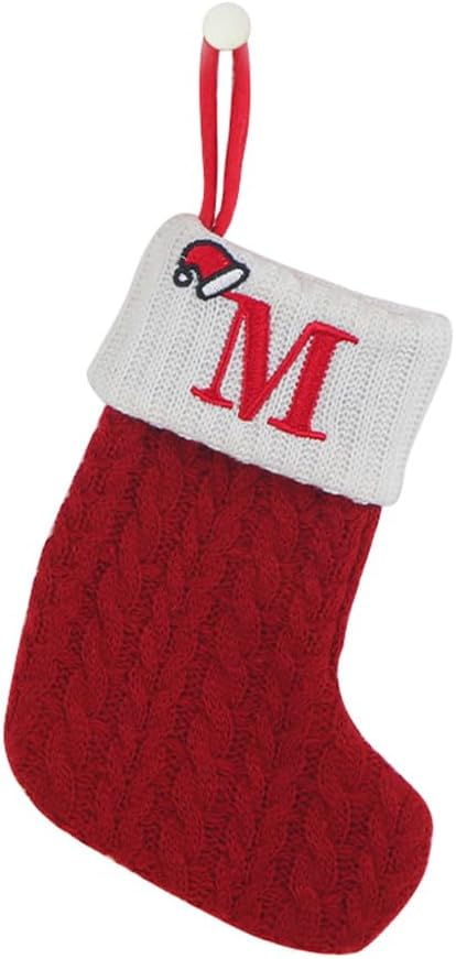 Stockings & Holders - OJCHRLKF 7 Inches Mini Cute Initial Monogram Embroidered Christmas Stocking Knitted Christmas Decorations Stocking Red,White,Green Knit Mini Stocking Christmas Decorations-58-M-Red