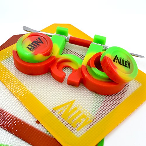 SILICONE ALLEY Carving Tool/Carver (3) + [Rasta Edition KIT] Red/Yellow/Green Mat (3) + Wax Jar of Tie Dye Dabs of Colors (3) + Container Holder (1) - Thumbnail 2