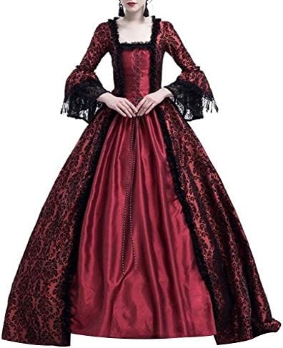 EIKdoulf02 Medieval Renaissance Queen Ball Gown Bell Sleeve Maxi Dress Costume for Women Girls Christmas