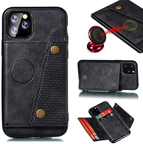 Iphone 11 Pro Max Case With Card Holder Metal Back For Magnetic Car Mount And Kickstand I Full Body Armor Wallet Cases With Kick Stand I Magnetic Car Mount Case I Holster