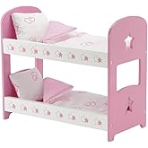 Emily Rose 14 Inch Doll Bunk Bed Set - Pink/White Wooden Furniture with 2 Complete Bedding Sets - Fits Wellie Wishers, Glitter Girls & 14” Dolls