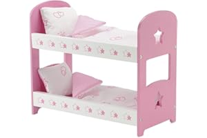 Emily Rose 14 Inch Doll Pink and White Bunkbed Bed Bunk with Reversible Bedding - Star | Compatible with American Girl Wellie Wishers Dolls
