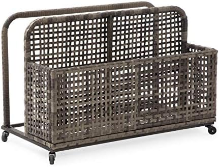 Direct Home Tonal Brown Woven Resin Wicker Pool Caddy Mobile Storage for Pool Toys Rafts Noodles Outdoor Poolside
