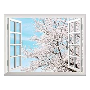 Removable Wall Sticker/Wall Mural - Cherry Blossom in Spring | Creative Window View Home Decor/Wall Decor - 36"x48"