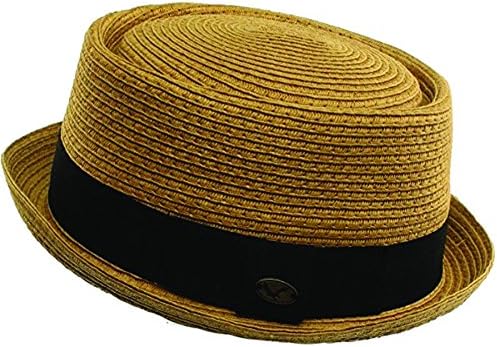 Men's Cool Summer Straw Pork Pie Derby Fedora Upturn Brim Hat (L/XL, LT BROWN)
