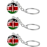 LLBFHH 3 Pcs Kenya Flag Key Chain,Cool Keychain for Car Keys, Stainless Steel Keyrings & Keychains,Used for Home Decoration, Jewelry Hanging Decorations.