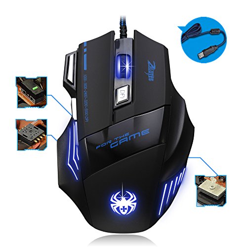 DLAND Professional LED Optical 7200 DPI 7 Button USB Wired Gaming Mouse for Pro Game Notebook, PC, Laptop, Computer, Black