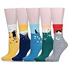 Leotruny Women's Colorful Cute Cat Crew Socks with Gift Box (Without Box-5pairs)