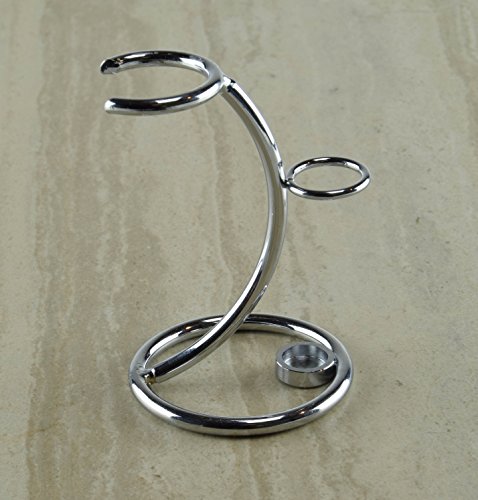 Mid Century Shaving Razor and Brush Stand (Silver) - Heavy Chrome Shaving Stand, Safety Razor Stand, Shaving Brush Stand - Holder for a Shave Brush & Double Edge Safety Razor or Cartridge Razor - Thumbnail 7