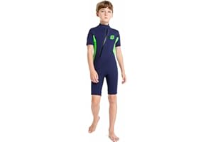 Summshall Kids Wetsuit, 2mm Girls Boys Shorty Wetsuits, Thermal Neoprene Swimsuit Warm Sun Protection Front Zip Ultra Stretch