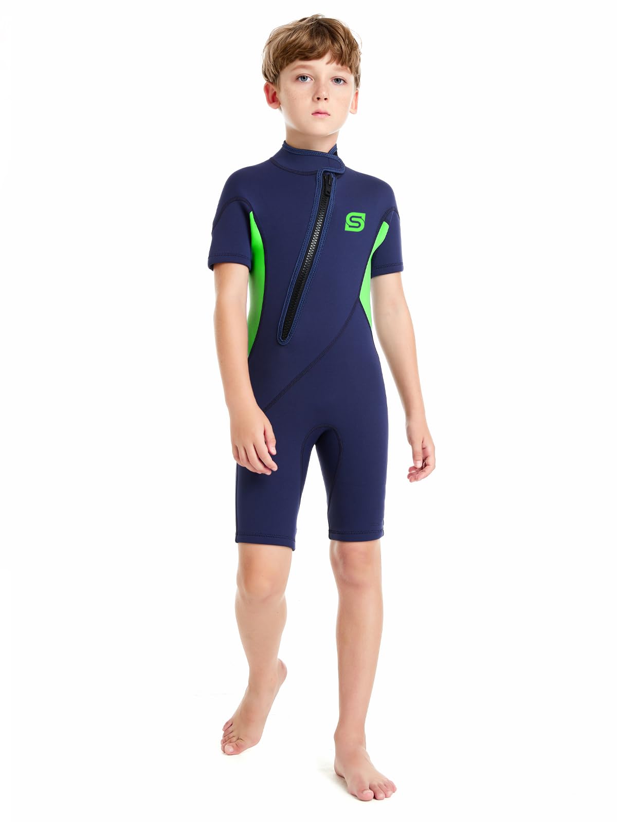 Summshall Kids Wetsuit, 2mm Girls Boys Shorty Wetsuits, Thermal Neoprene Swimsuit Warm Sun Protection Front Zip Ultra Stretch Diving Suit Chlid Wetsuit for Watersport
