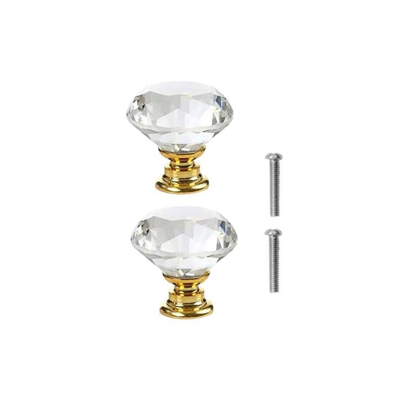 Yesmin Crystal Door Knobs,2 Pcs 25MM Crystal Drawer Carbinet Door Handle Puller with Screws for Home Kitchen Office Drawer Cupboard Closet-Golden