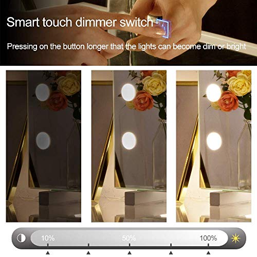 Dimmable Lighted Bathroom Mirror for Wall with 3 Color Changing, Hollywood Vanity Mirror with Lights, Frameless Makeup Mirror for Bathroom Bedroom Vanity, Wall Mounted or Tabletop (19.69" x 16.93")