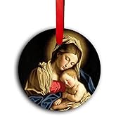 Sassoferrato Madonna & Child Glass Ornament - Traditional Catholic & Christian Christmas Decor, Religious Decorative Hanging Ornaments for Tree - Nativity, Faith