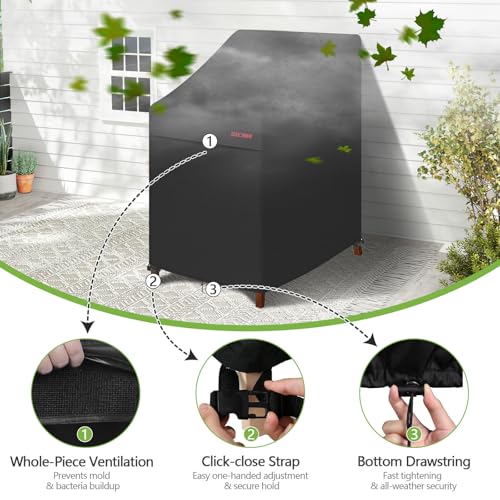RICHIE - Funda apilable para silla de patio, 600D, resistente al agua, cubierta de respaldo alto para 4-6 sillas de comedor apilables, fundas de muebles de patio resistentes a los rayos UV, 27