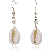 Cowrie Shell Earrings White Shell Dangle Drop Earrings Bohemian Turquoise Shell Earrings Summer Jewelry for Women
