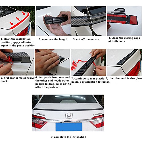 COOL·CAR 4.9ft (150cm) Universal Black Carbon Fiber Trunk Spoiler Lip Kit Car Rear Spoiler Exterior Rear Spoiler Kit Universal Fits for Most Cars Punch-Free Installation (Carbon Black long150cm)