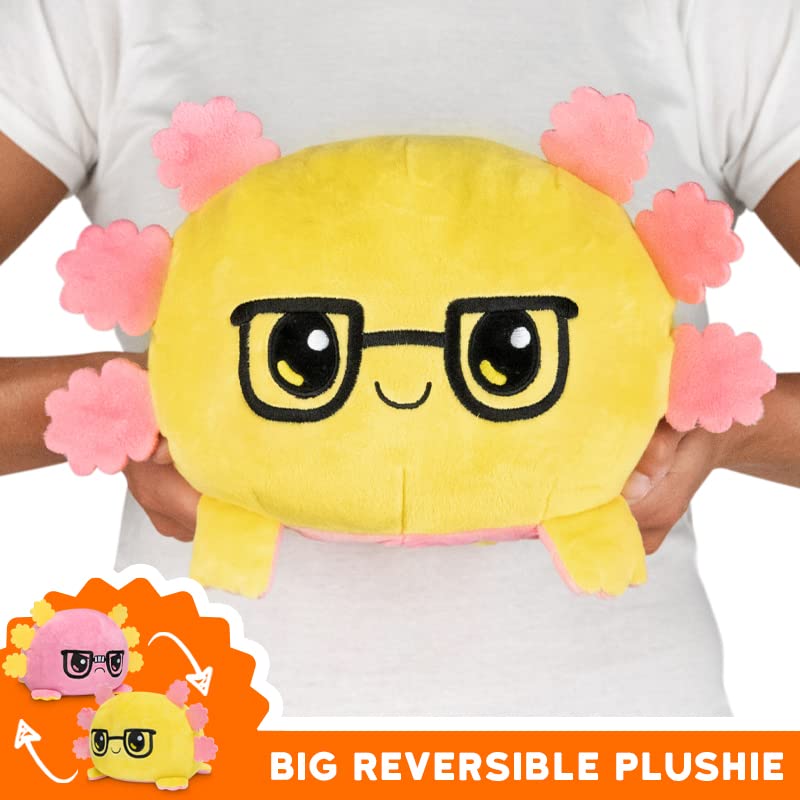 TeeTurtle - Original Reversible Big Axolotl Plushie - Pink + Yellow with Glasses - Huggable and Soft Sensory Fidget Toy Stuffed Animals That Show Your Mood