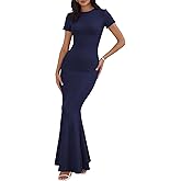 Womens Summer Cap Sleeve Square Neck Elegant Casual Lounge Bodycon Slim Maxi Evening Party Long Dress