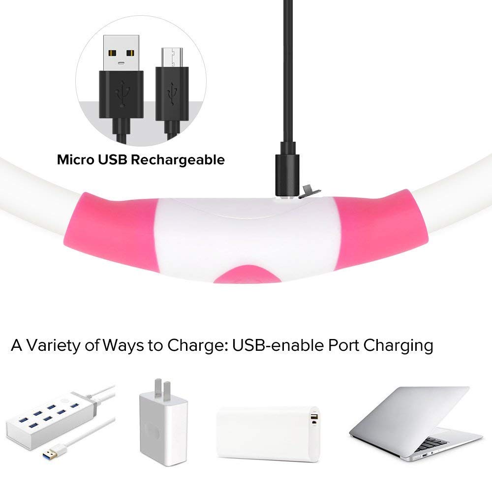 Illumifun Led Dog Collar, USB Rechargeable TPU Cuttable Light Up Collar Make Your Dogs Seen & Safe in the Dark (Candy Pink)