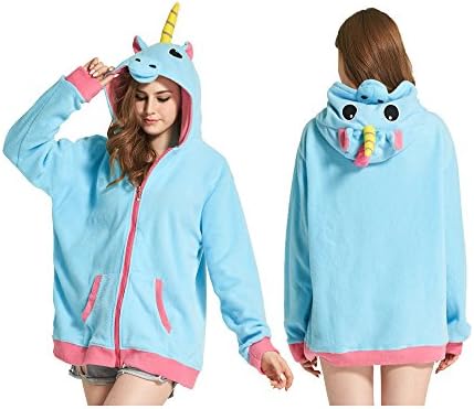 AIIGOU Adult Cute Blue Unicorn Hoodie Sweatshirts Tops Pullover Animal Kigurumi