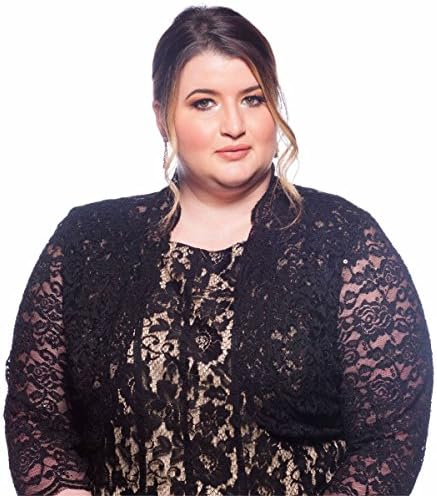SleekTrends Plus Size Women Elbow Sleeve Sequin Lace Bolero Jacket - Dressy Shrug