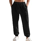 TAFLE Men's Linen Joggers Summer Beach Lightweight Drawstring Yoga Pants with Pockets & Elastic Cuffs