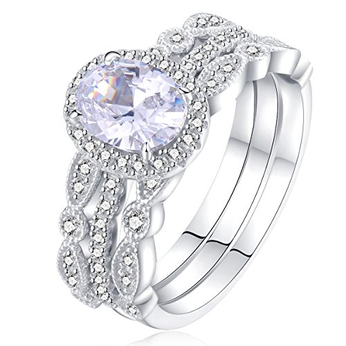 Newshe Jewellery Engagement Sets Wedding Rings For Women 925 Sterling Silver 3pcs White Cz Size 8