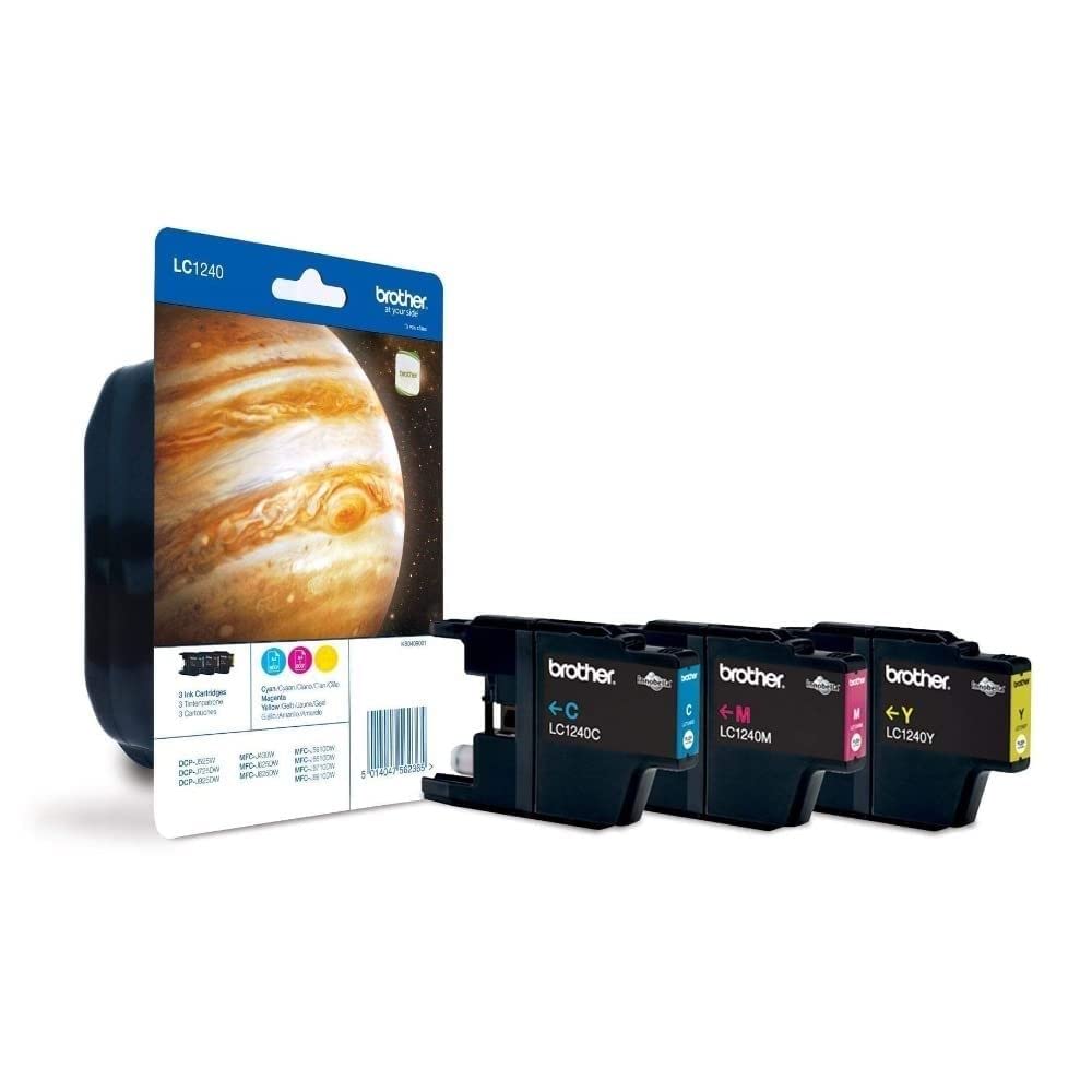 Brother LC-1240C/LC-1240M/LC-1240Y Inkjet Cartridges, Cyan/Magenta/Yellow, Multi-Pack, Standard Yield, Includes 3 x Inkjet Cartridges, Brother Genuine Supplies