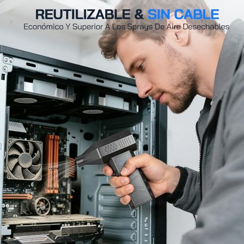 WOLFANG Soplador de aire eléctrico inalámbrico de 110000 rpm, Aire Comprimido Limpieza PC Soplador de Aire, mini soplador ajustable de 3 engranajes con carga rápida para PC, Limpieza Coche
