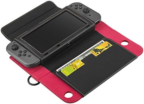 Nintendo Switch Leather Case,XGUO Premium Leather Stand Flip Wallet Carrying Cover Case for Nintendo Switch With Card Slot (Black/Red)