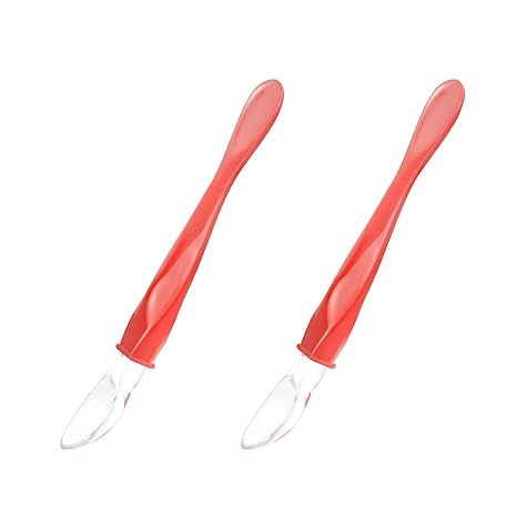 UNIH White Hot Infant Safety Feeding Spoons Baby First Stage Spoons Self Feeding Set Soft Tip Silicone Training Spoons, Great Infant Gift Idea, BPA & Phthalate Free(Pack of 2,Red&Red)