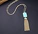 Monily Tassels Necklace Created-turquoise Stone Necklace Long Sweater necklace for Women