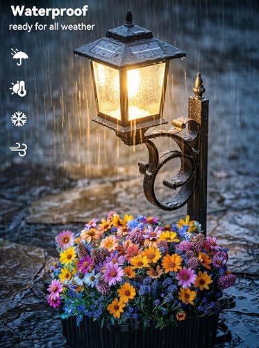 2-Pack Solar Lamp Post Lights with Planter, 2-in-1 Outdoor Flower Pot Waterproof Solar Lamp Post, Decorative Outdoor Solar Planter Lights for Garden, Patio, Pathway and Driveway, Dual Mounting Options