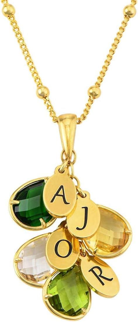 MyNameNecklace Personalized Drop Necklace with Dangling Birthstones 18k Gold Plating Name Jewelry: Jewelry